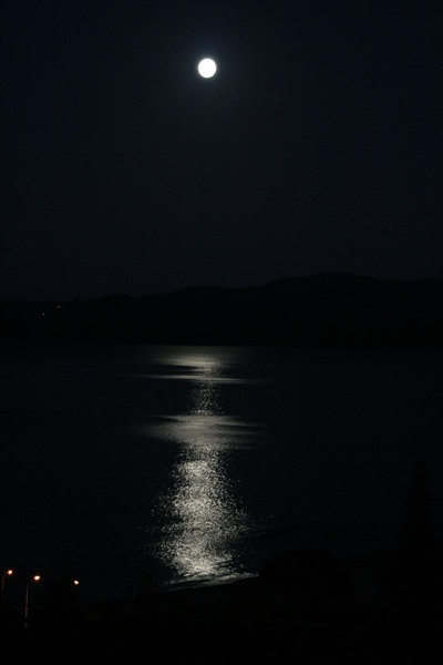 Moon over a bay in New Zealand